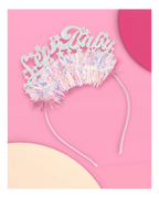 Silver blue glitter headband with Let’s Party lettering for birthday from Parte Haus party supply store in Bethesda MD