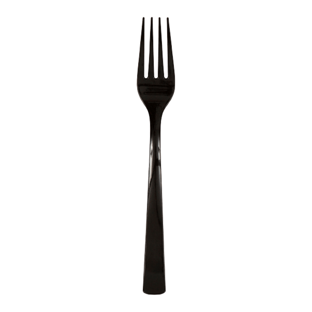 Black plastic fork sleek utensil for modern celebrations from Parte Haus party supply store in Bethesda MD