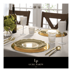 Gold scalloped edge dinnerware elegant table setting formal event from Parte Haus party supply store in Bethesda MD