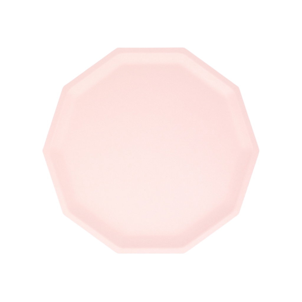 Light pink octagon plate with simple design birthday theme from Parte Haus party supply store in Bethesda MD