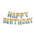 Rainbow balloon letter banner saying Happy Birthday colorful birthday theme from Parte Haus party supply store in Bethesda MD