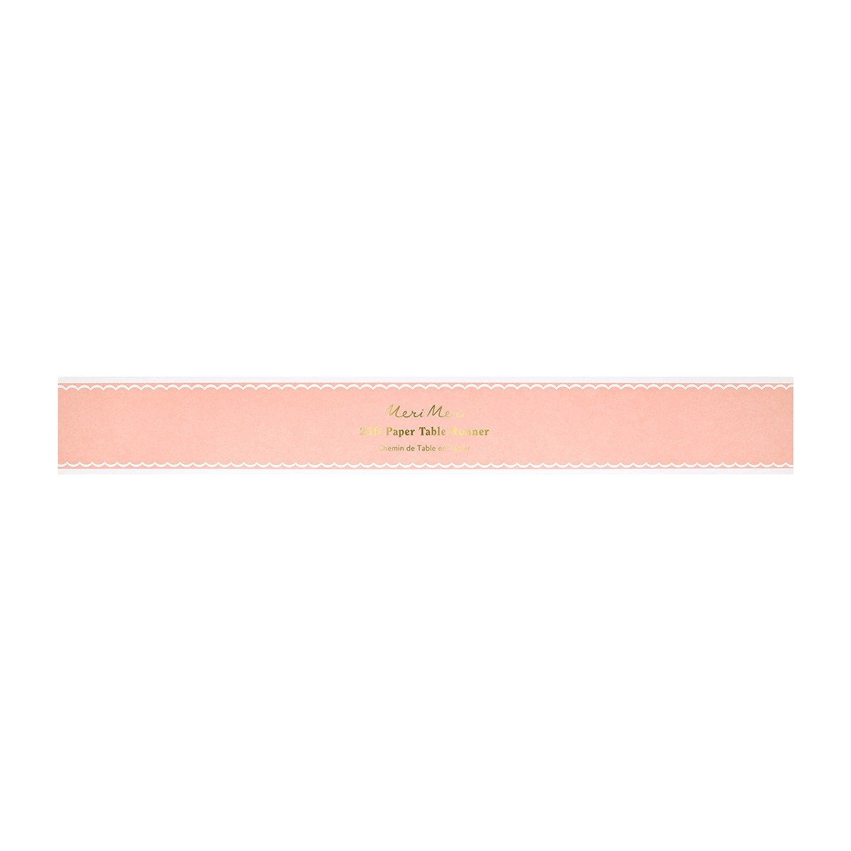 Pink paper table runner with scalloped edges for elegant celebrations from Parte Haus party supply store in Bethesda MD.