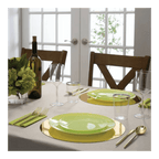 Green dinnerware modern table setting for celebration from Parte Haus party supply store in Bethesda Maryland