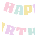 Pastel color birthday banner with large block letters from Parte Haus party supply store in Bethesda MD