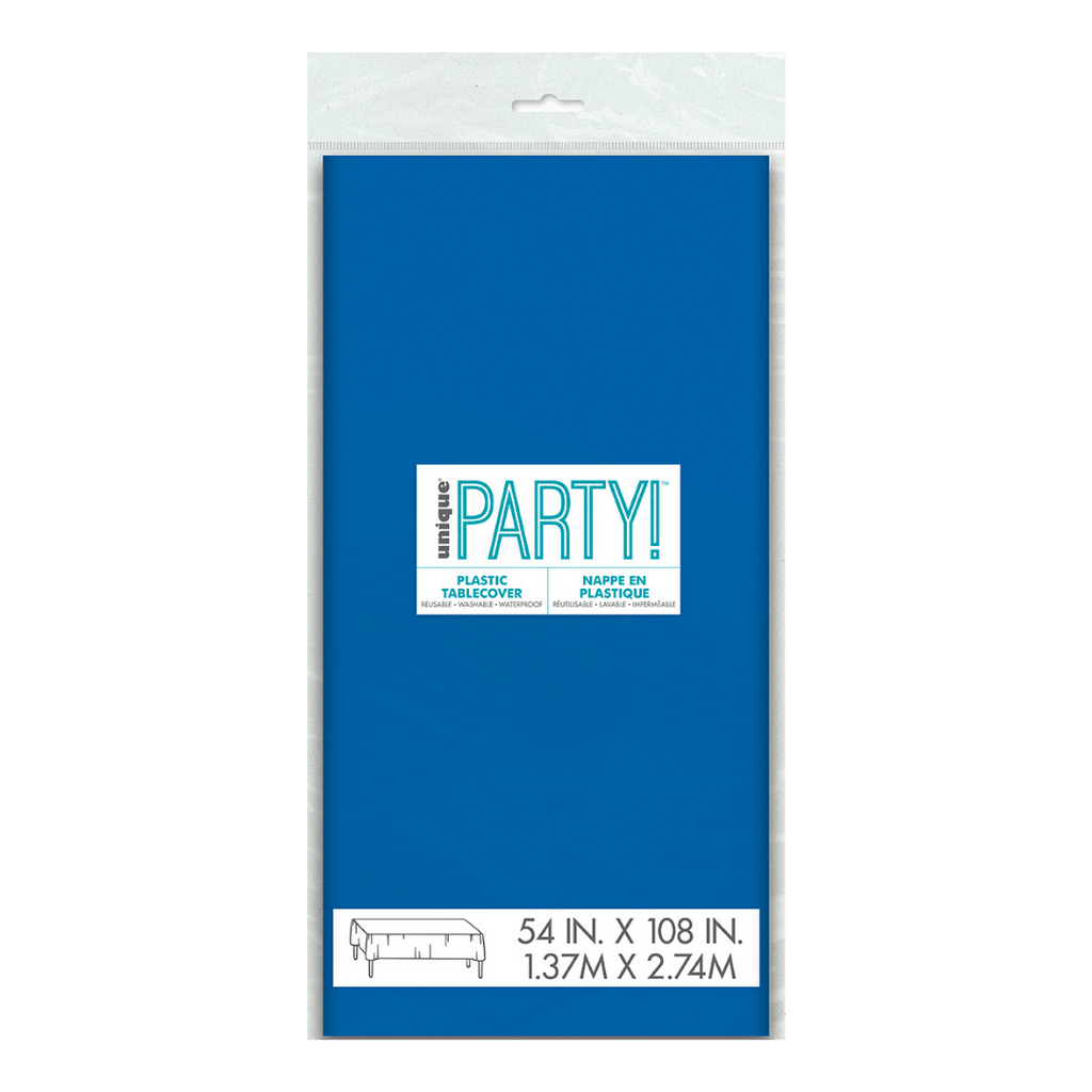 Blue plastic tablecover rectangle package celebration decor from Parte Haus party supply store in Bethesda Maryland