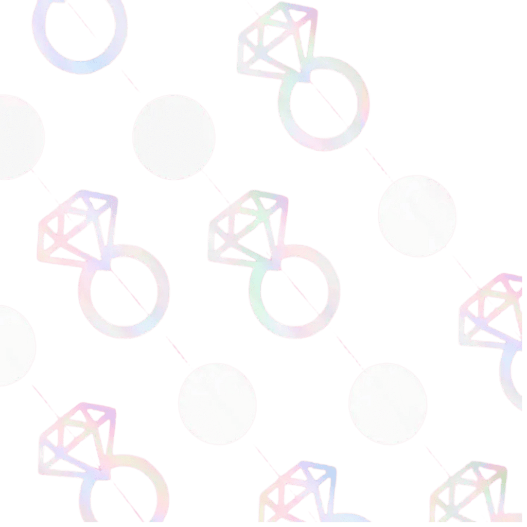 Iridescent diamond ring banner for bridal shower hanging decor from Parte Haus party supply store in Bethesda Maryland