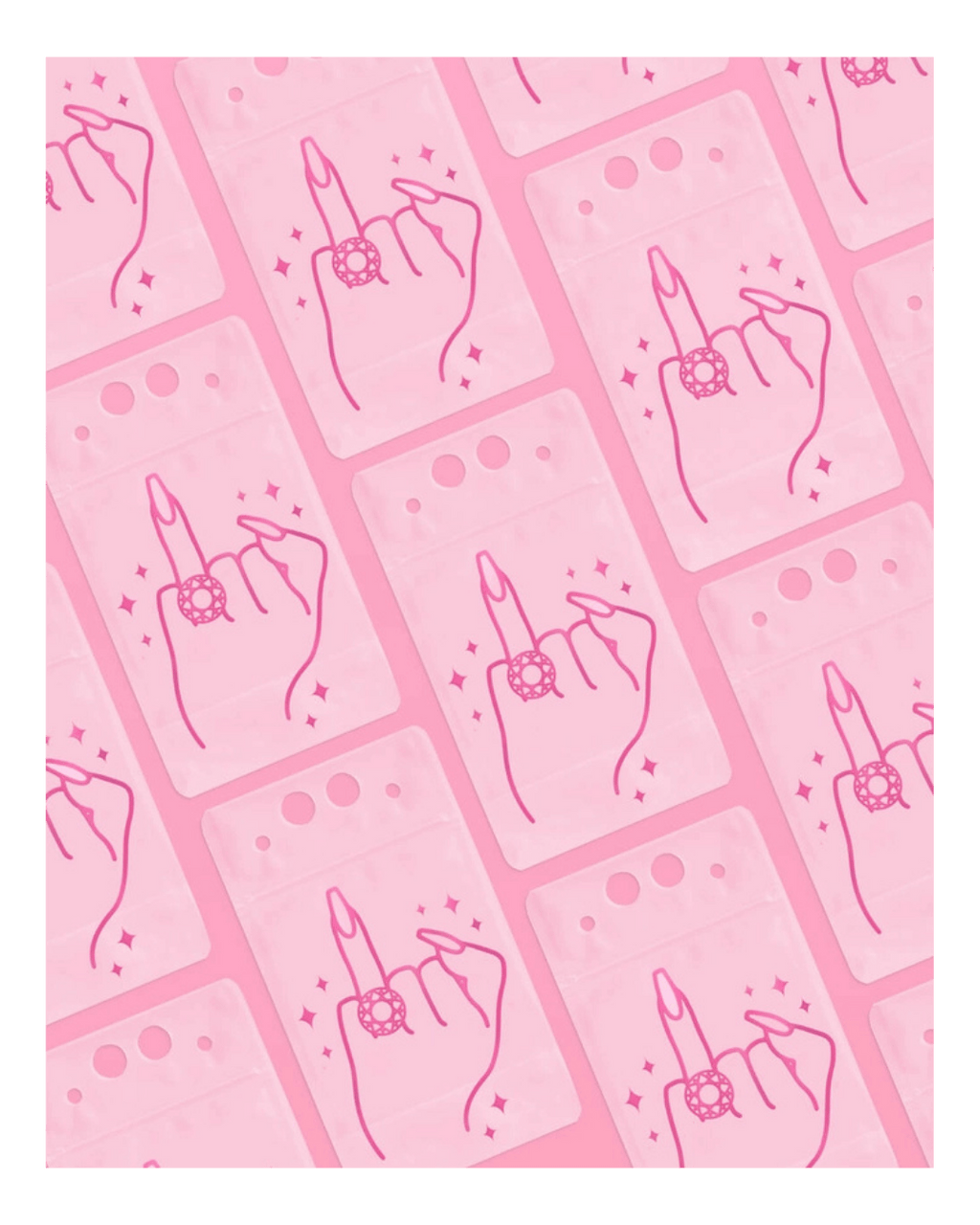 Pink jewelry card with hand and ring graphic bridal bachelorette from Parte Haus party supply store in Bethesda MD