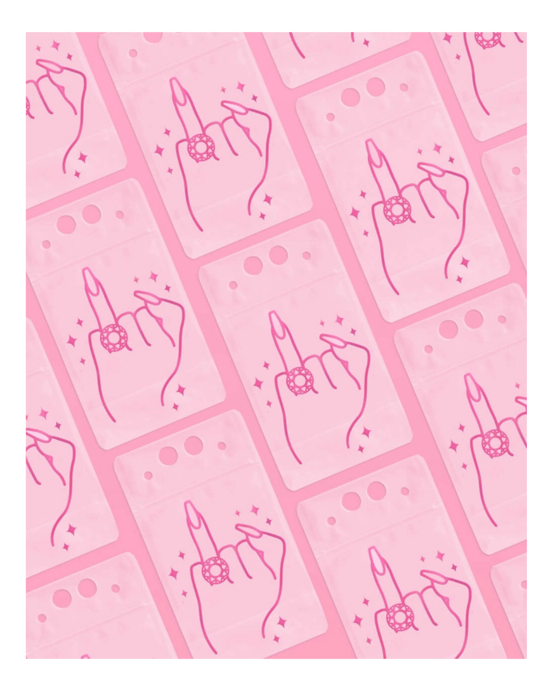 Pink jewelry card with hand and ring graphic bridal bachelorette from Parte Haus party supply store in Bethesda MD