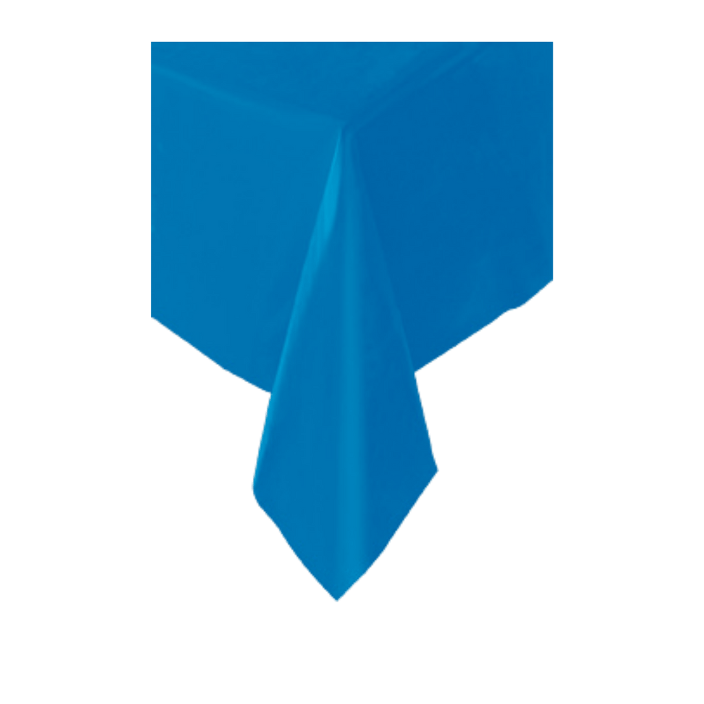 Blue table cover rectangular shape for birthday or event from Parte Haus party supply store in Bethesda Maryland