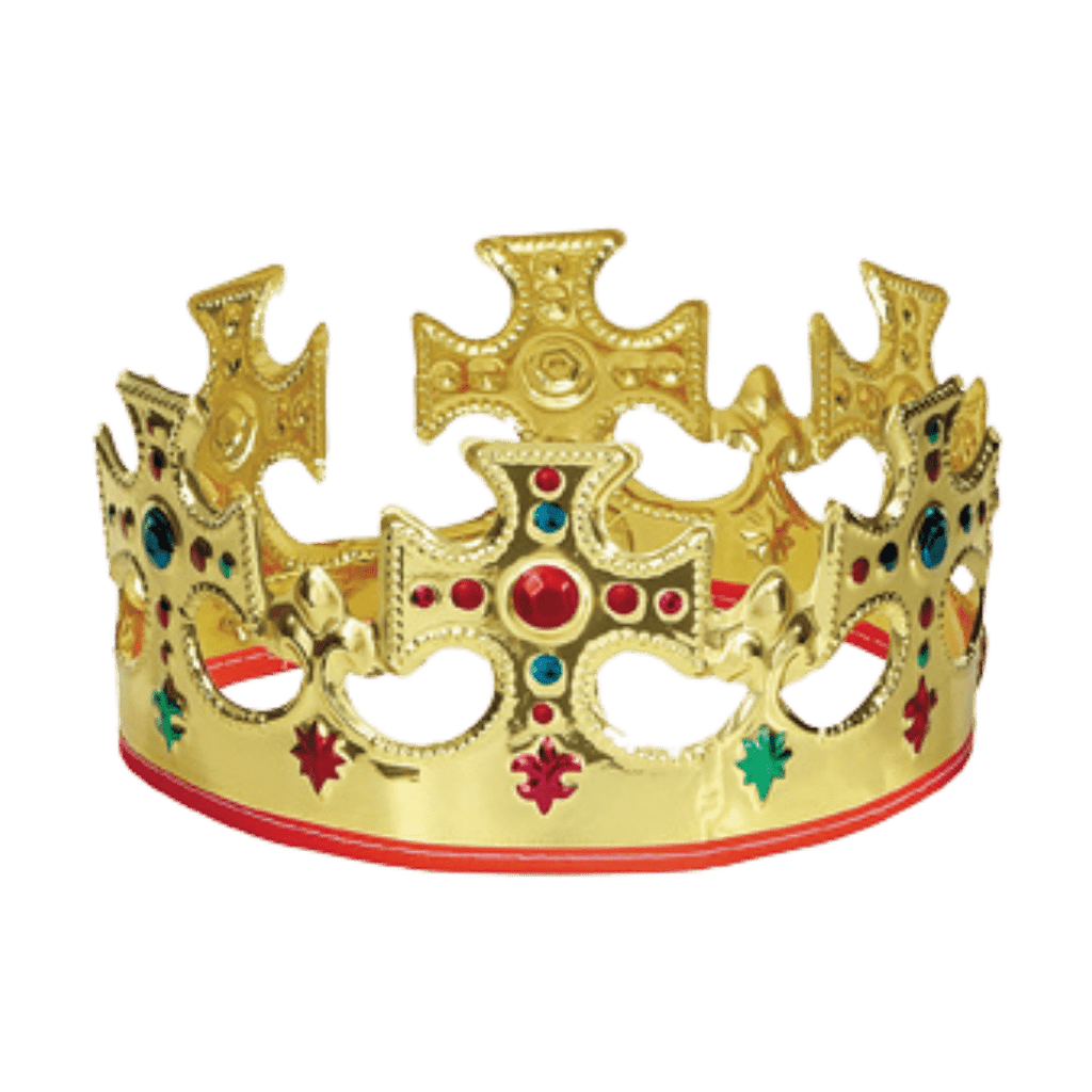 Gold plastic crown with colorful jewels birthday accessory from Parte Haus party supply store in Bethesda Maryland