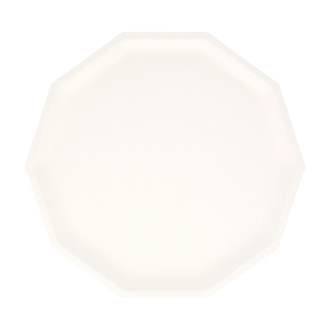 White octagon plate with simple modern design from Parte Haus party supply store in Bethesda Maryland
