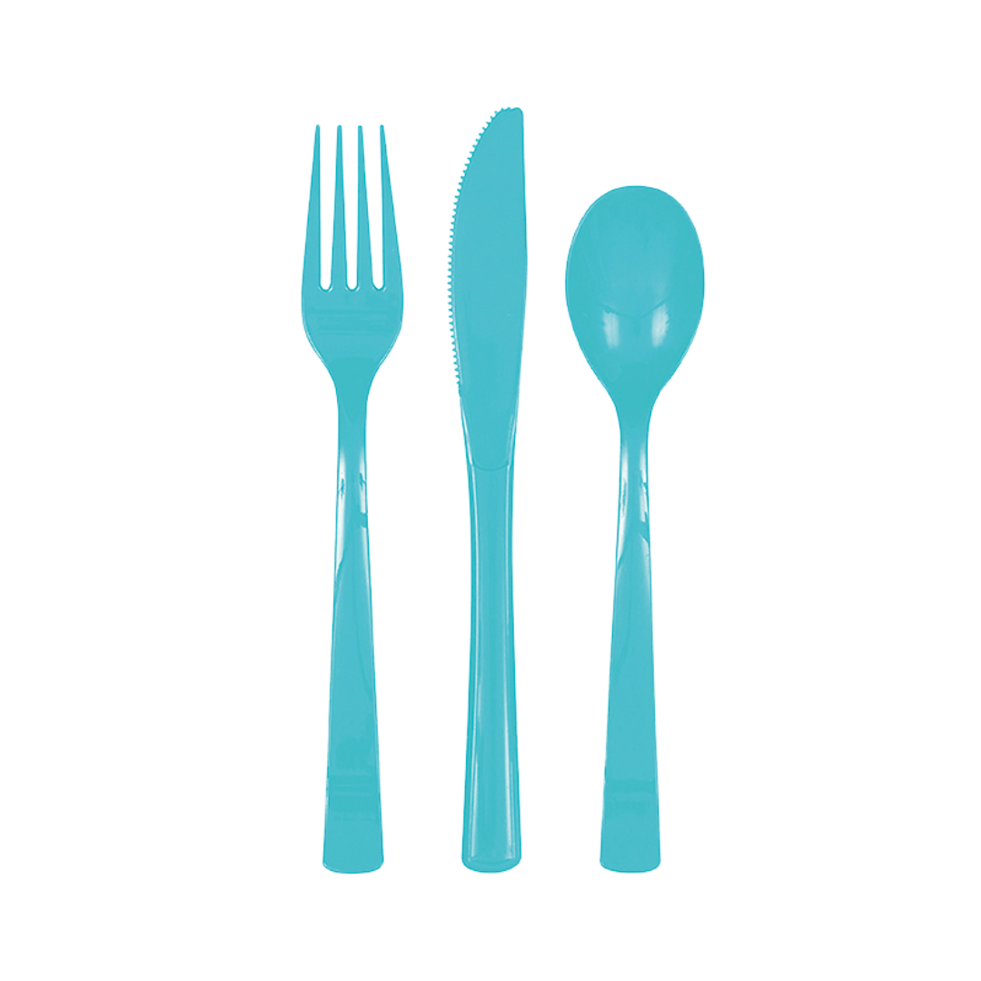blue plastic cutlery set fork knife spoon tableware for birthdays from Parte Haus party supply store in Bethesda MD