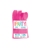 Pink plastic cutlery set for birthday or celebration from Parte Haus party supply store in Bethesda Maryland