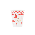 Red and white paper cup with mushroom pattern woodland theme from Parte Haus party supply store in Bethesda MD