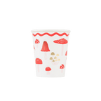 Red and white paper cup with mushroom pattern woodland theme from Parte Haus party supply store in Bethesda MD