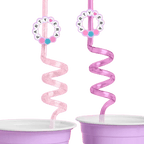 Pink spiral straw with party beads birthday theme from Parte Haus party supply store in Bethesda MD