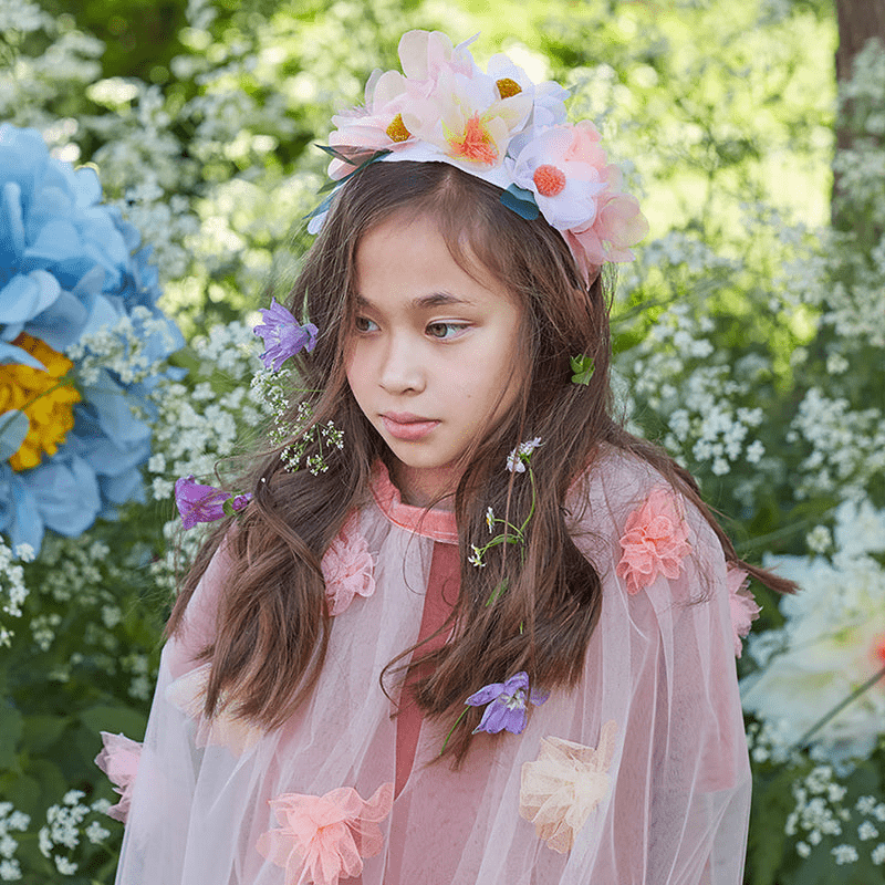Pink floral fairy costume with flower crown for garden theme from Parte Haus party supply store in Bethesda Maryland