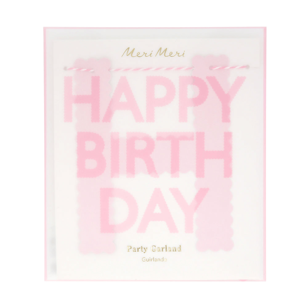 Pink happy birthday garland banner birthday theme from Parte Haus party supply store in Bethesda Maryland