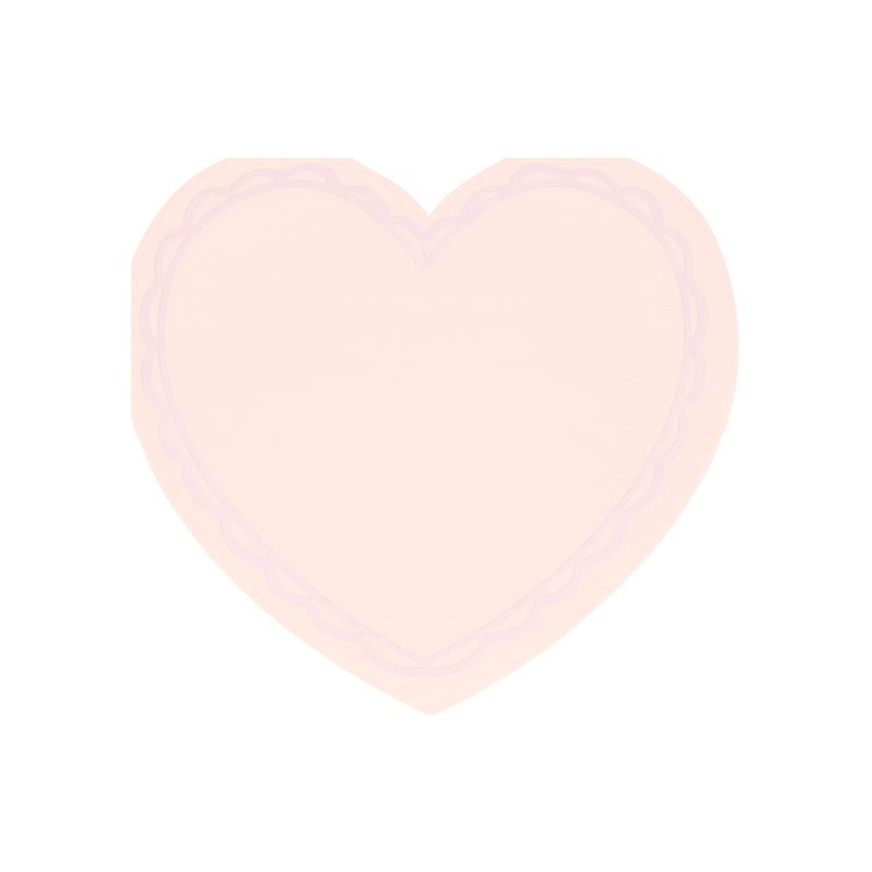 Light pink heart-shaped napkin with scalloped edge for Valentine theme from Parte Haus party supply store in Bethesda Maryland