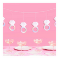 Iridescent diamond ring garland and coupe glasses for bridal shower from Parte Haus party supply store in Bethesda Maryland