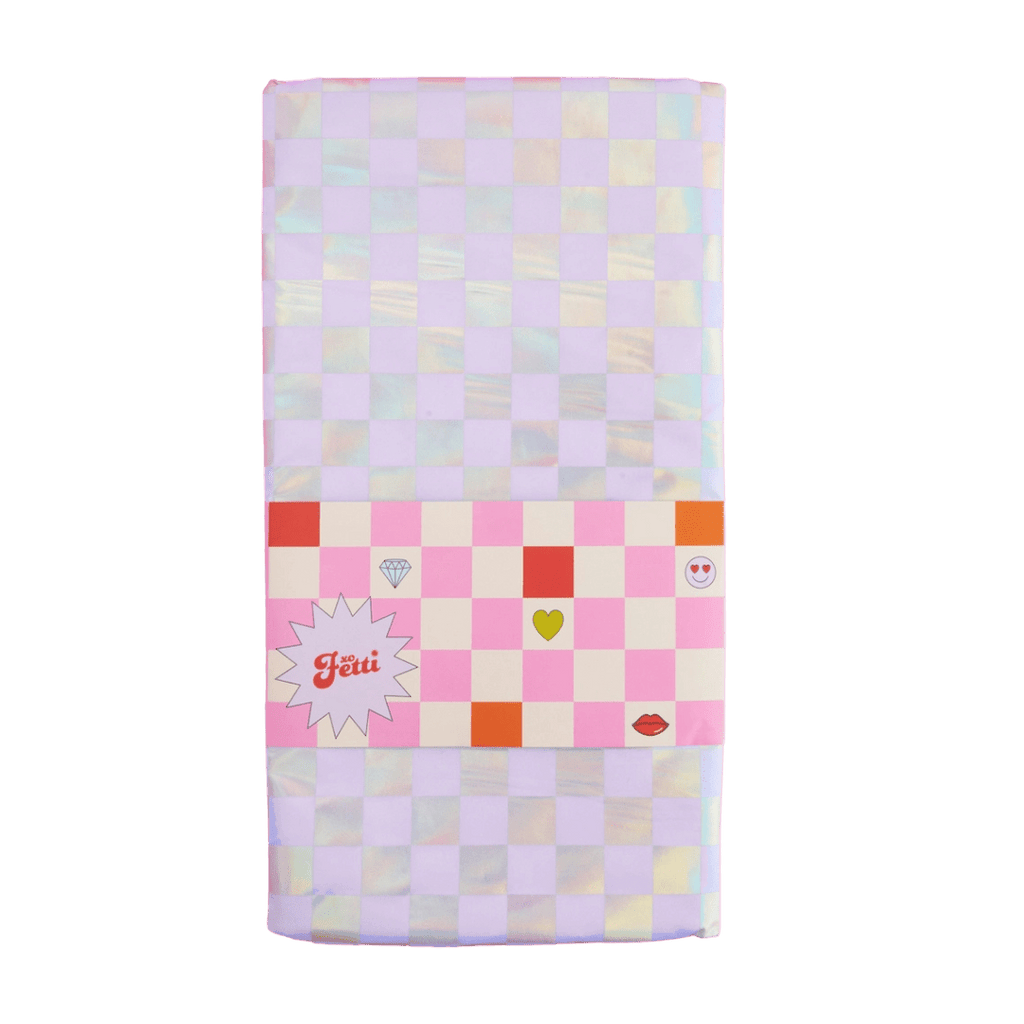 Iridescent checkered tissue paper for gift wrapping celebration from Parte Haus party supply store in Bethesda MD