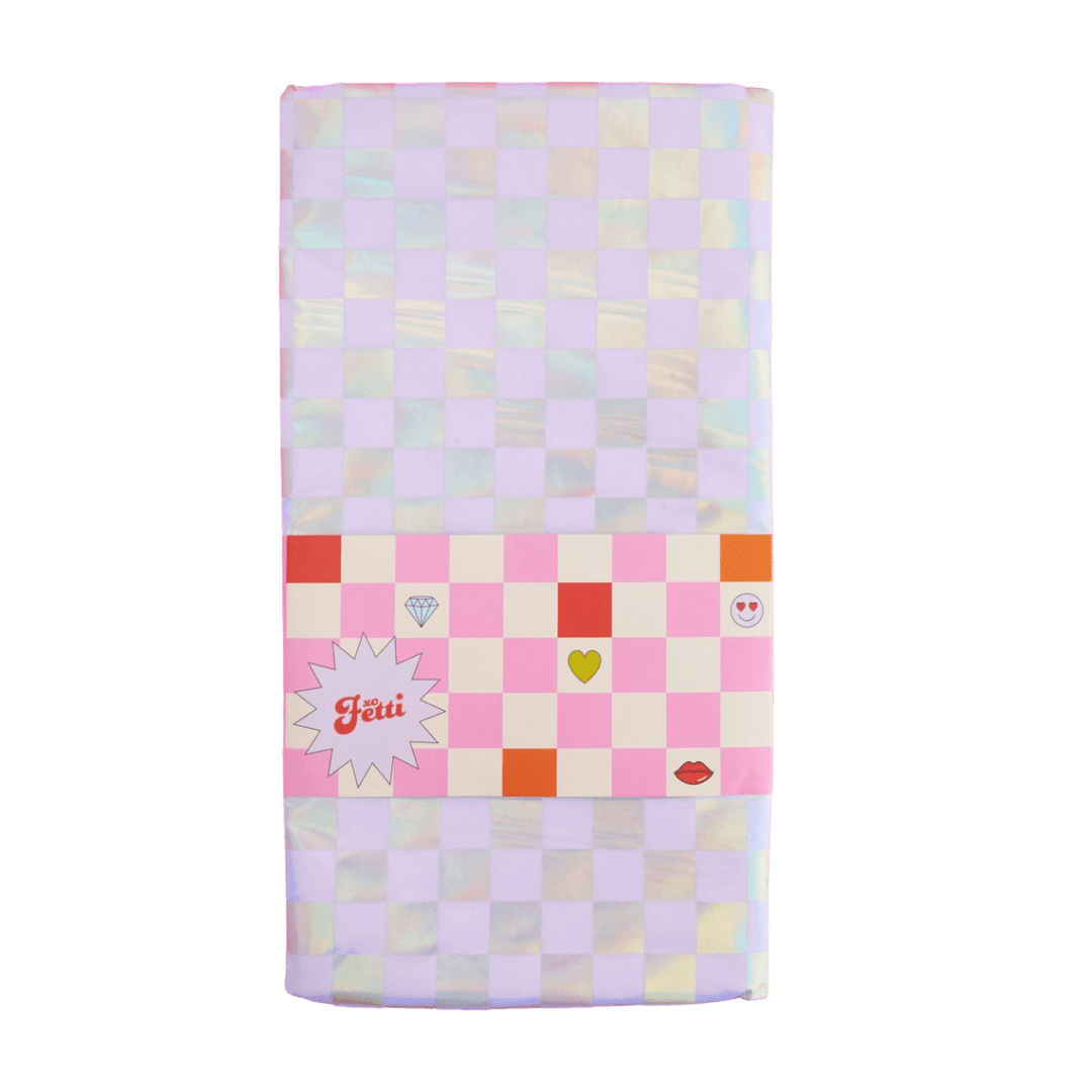 Iridescent checkered tissue paper for gift wrapping celebration from Parte Haus party supply store in Bethesda MD