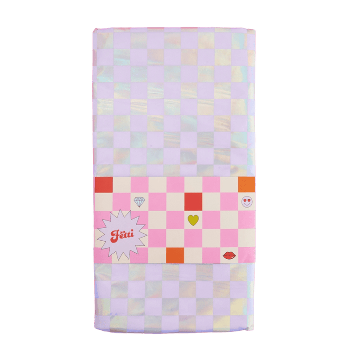 Iridescent checkered tissue paper for gift wrapping celebration from Parte Haus party supply store in Bethesda MD