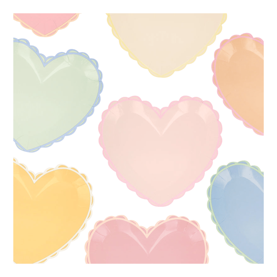Pastel heart plates with scalloped edges for birthday theme from Parte Haus party supply store in Bethesda MD