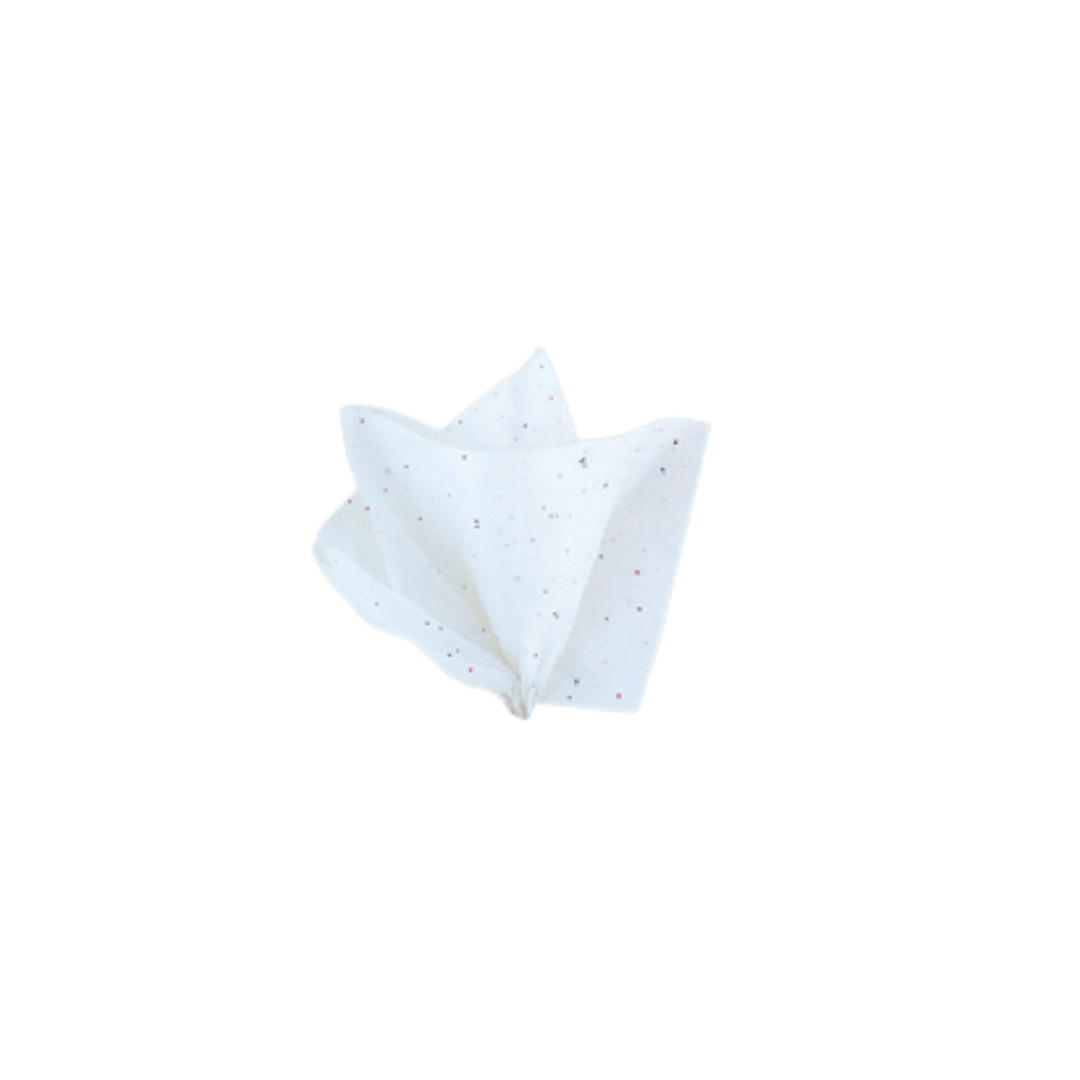 White napkin with colorful confetti design for birthday from Parte Haus party supply store in Bethesda MD.