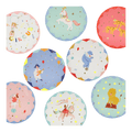 Colorful circus themed paper plates with animals and performers from Parte Haus party supply store in Bethesda MD