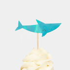 Blue shark cupcake topper ocean theme decoration from Parte Haus party supply store in Bethesda Maryland
