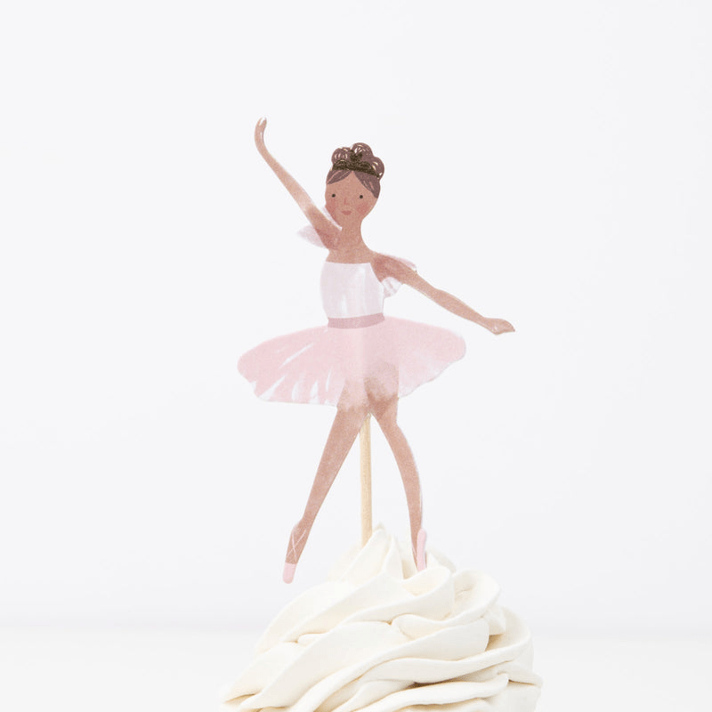 Pink ballerina cupcake topper dancing theme from Parte Haus party supply store in Bethesda Maryland