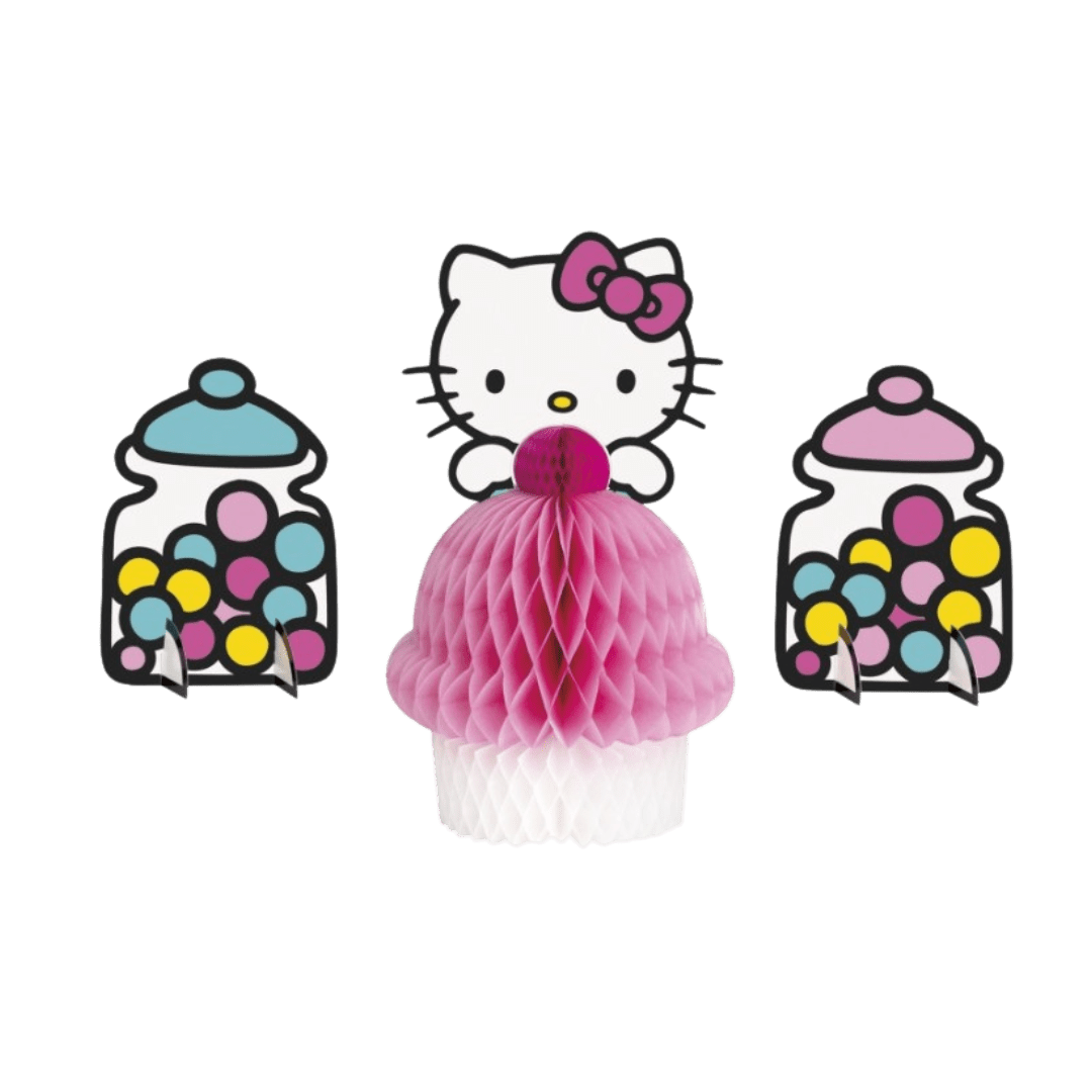 Pink Hello Kitty table centerpiece with candy theme from Parte Haus party supply store in Bethesda MD
