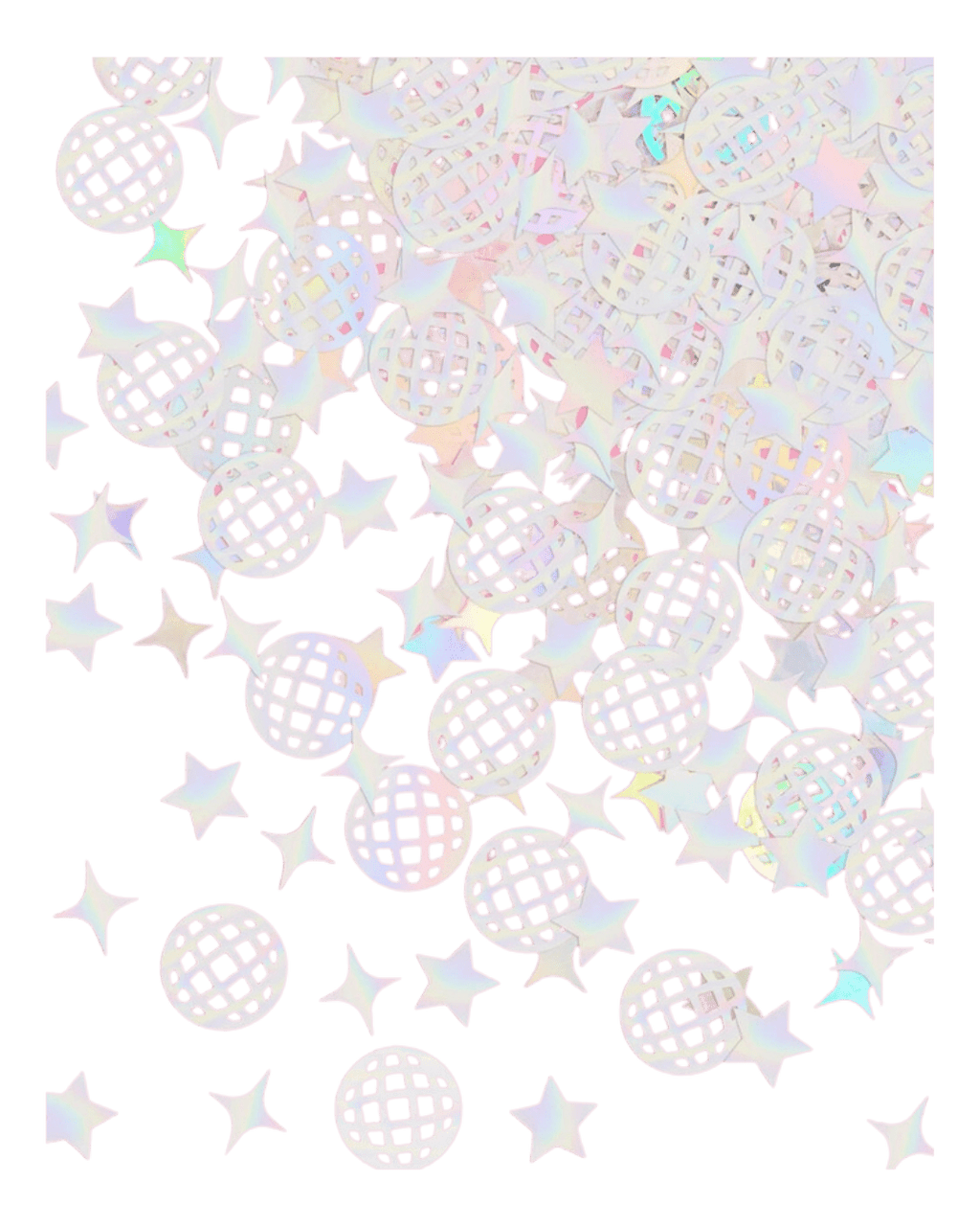 Iridescent confetti stars and disco balls for celebration themes from Parte Haus party supply store in Bethesda MD.