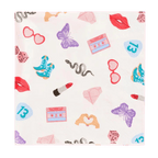 Multicolor napkin with fun icons and hearts pop party theme from Parte Haus party supply store in Bethesda MD
