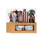 Multicolor pirate cupcake kit with pirate toppers and striped wrappers for kids birthday from Parte Haus party supply store in Bethesda Maryland