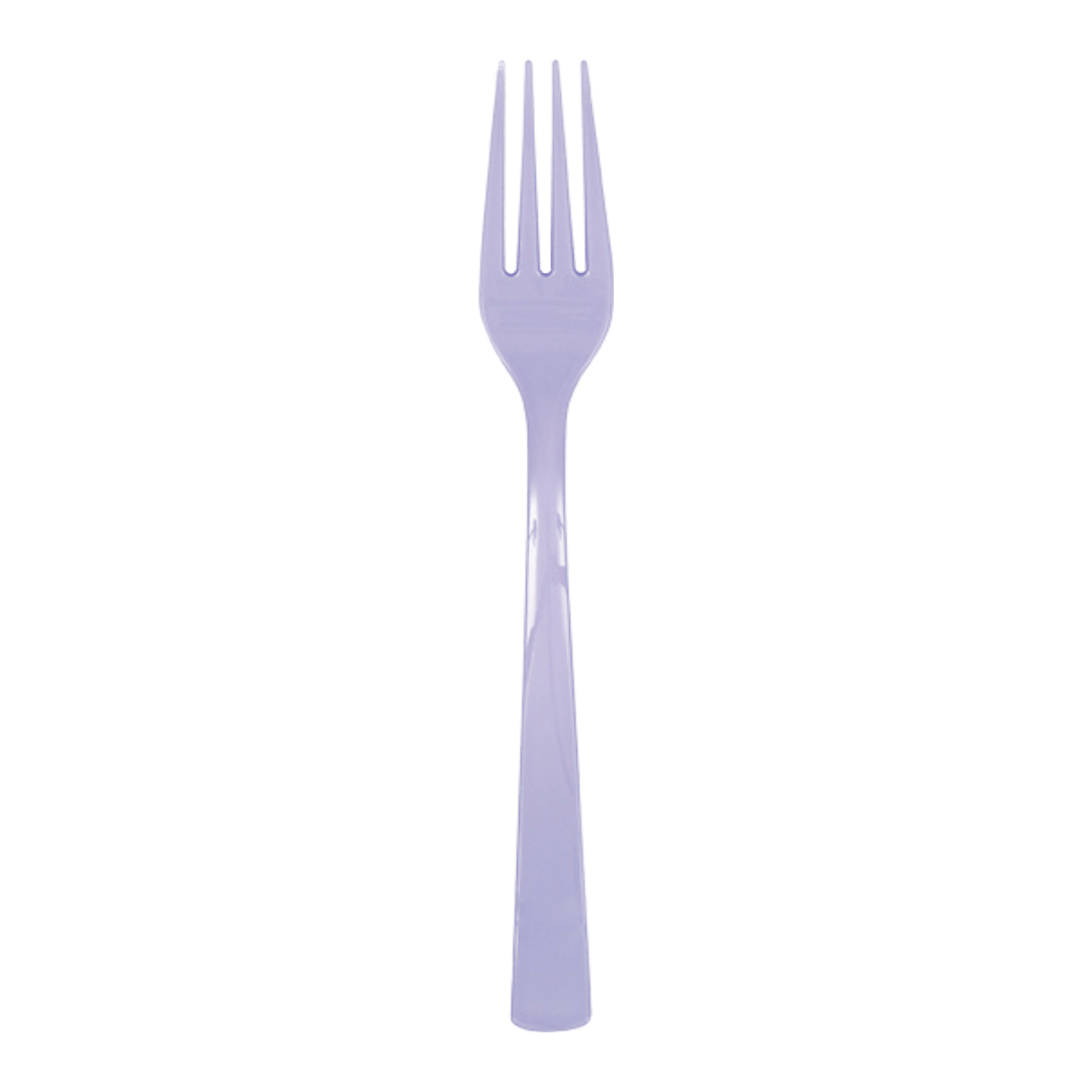 Lavender plastic fork single-use flatware for celebrations from Parte Haus party supply store in Bethesda Maryland