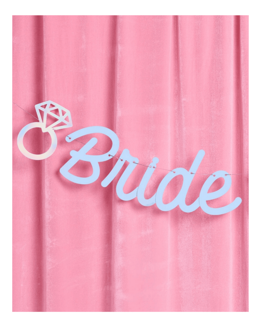 Blue bride banner with diamond ring shape for bridal shower from Parte Haus party supply store in Bethesda MD