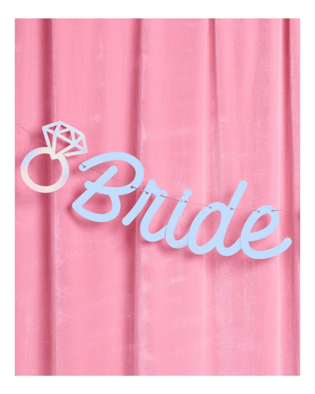 Blue bride banner with diamond ring shape for bridal shower from Parte Haus party supply store in Bethesda MD