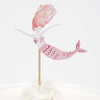 Pink mermaid cake topper with flowing hair kids birthday theme from Parte Haus party supply store in Bethesda Maryland