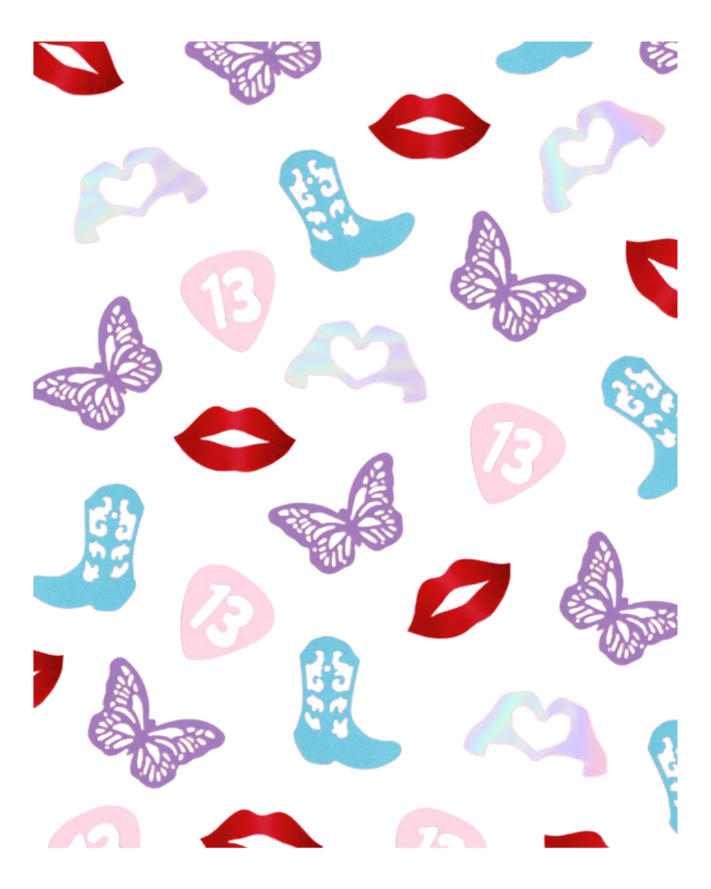 Multicolor confetti with boots lips hearts butterflies for birthday from Parte Haus party supply store in Bethesda MD