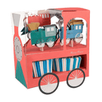 Red blue and white train cupcake kit with train toppers birthday theme from Parte Haus party supply store in Bethesda MD.