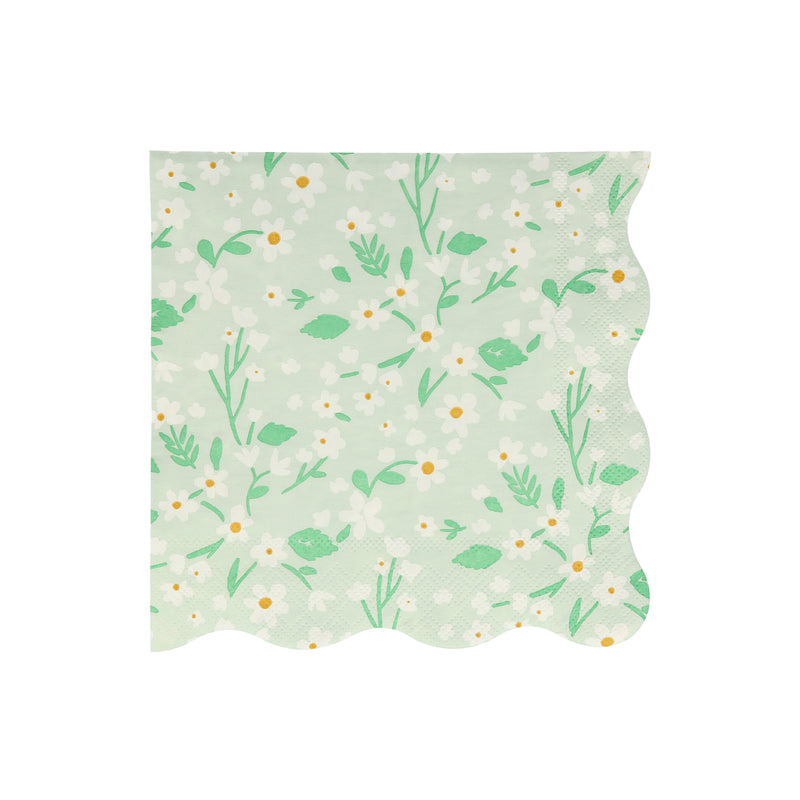 Mint green floral napkin with scalloped edges for spring from Parte Haus party supply store in Bethesda MD.