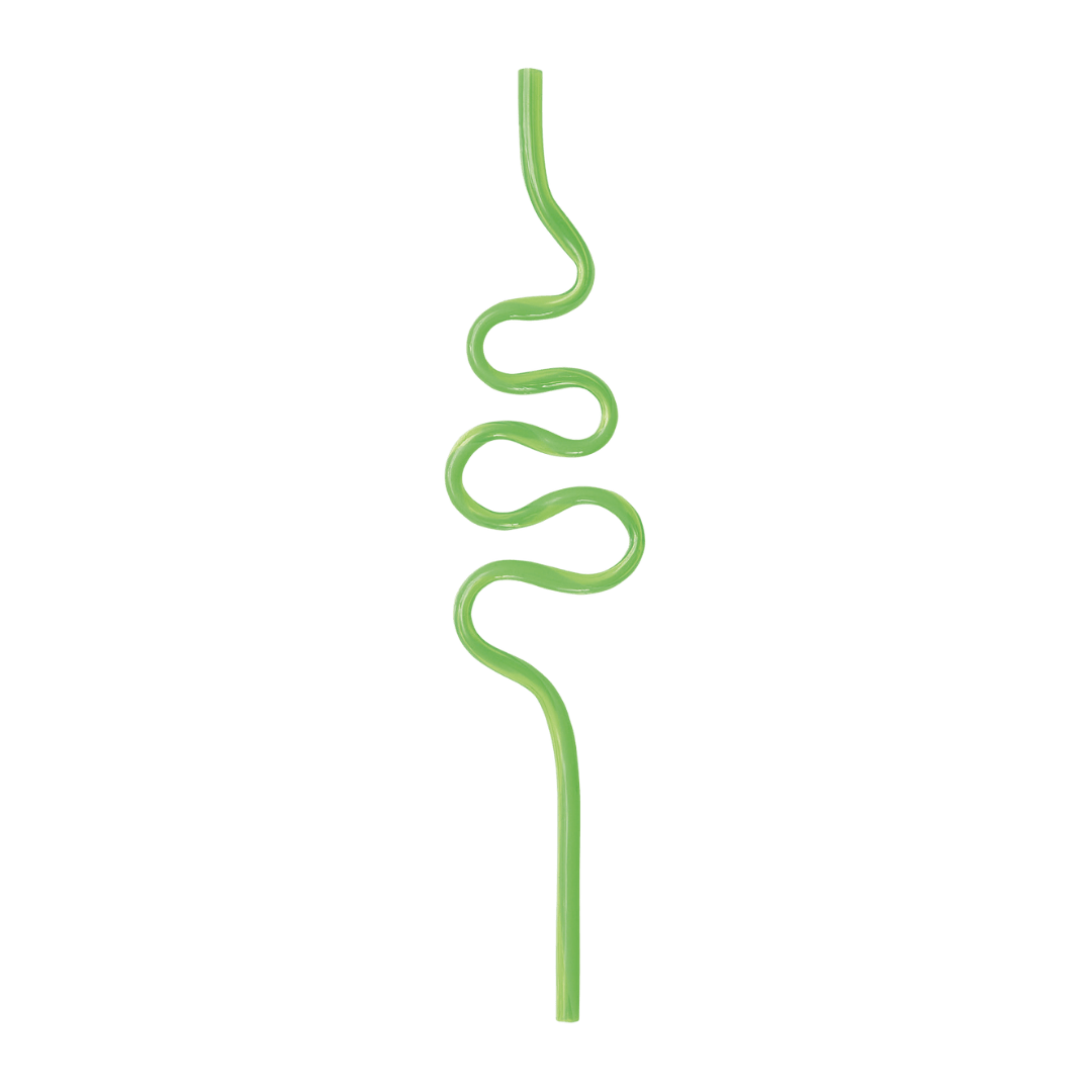 Green silly straw curvy drinking straw fun shape from Parte Haus party supply store in Bethesda Maryland.