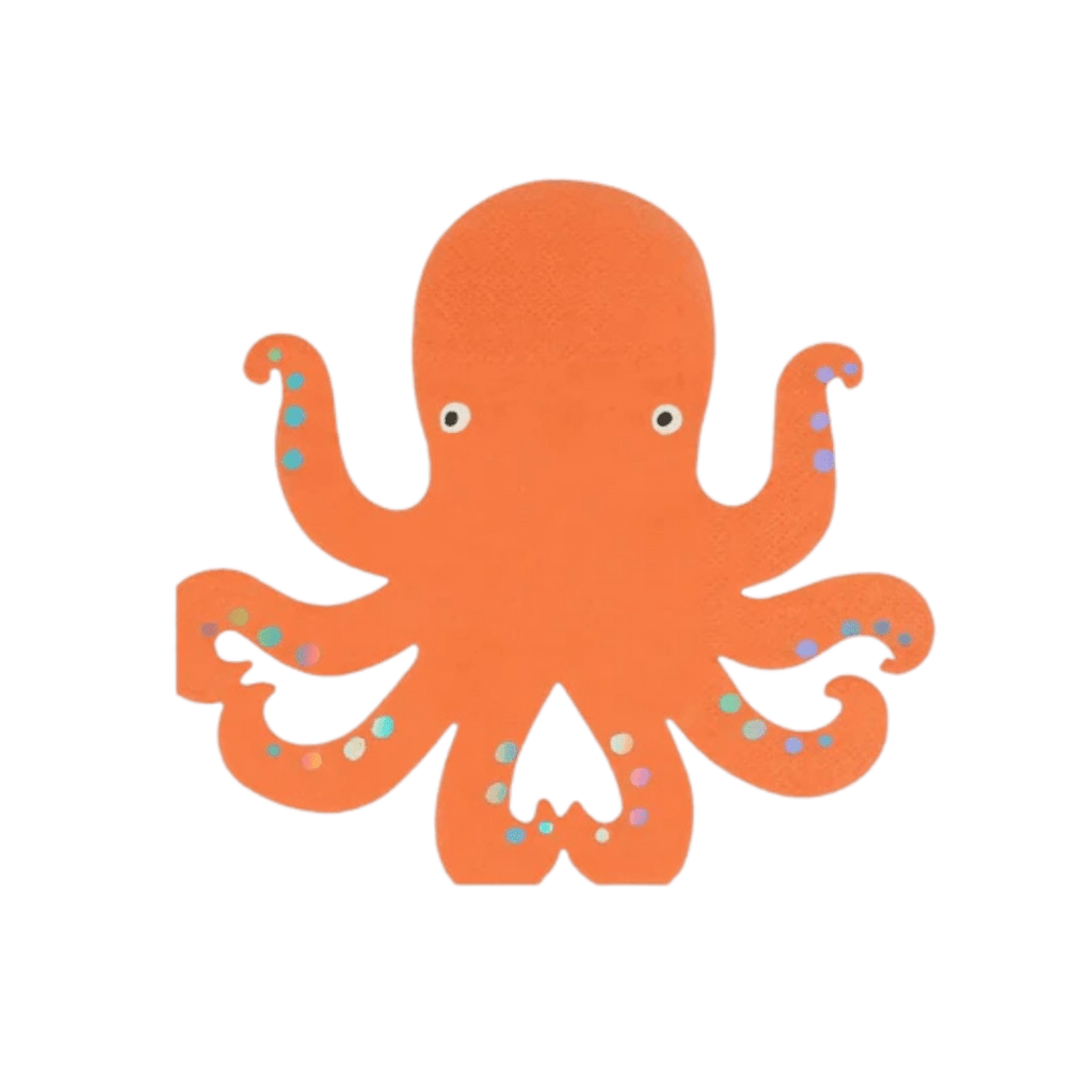 Orange octopus shaped napkin sea theme from Parte Haus party supply store in Bethesda Maryland