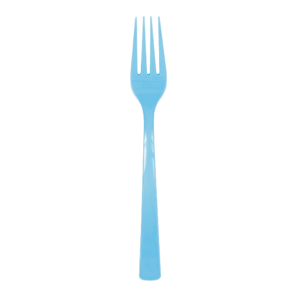 Light blue plastic fork single use utensil from Parte Haus party supply store in Bethesda Maryland