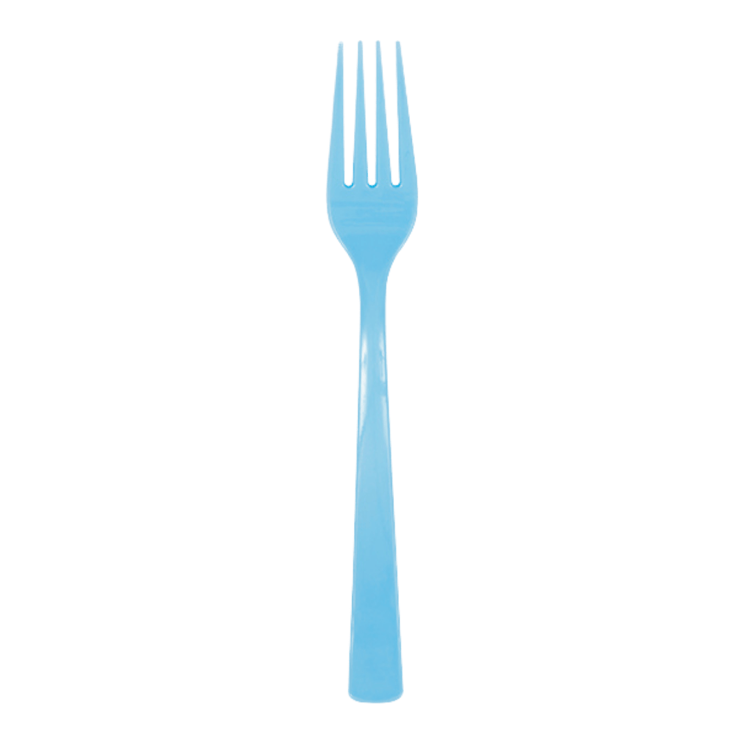 Light blue plastic fork single use utensil from Parte Haus party supply store in Bethesda Maryland