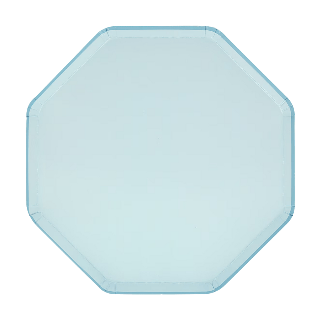 Light blue octagon plate simple design for birthday from Parte Haus party supply store in Bethesda Maryland