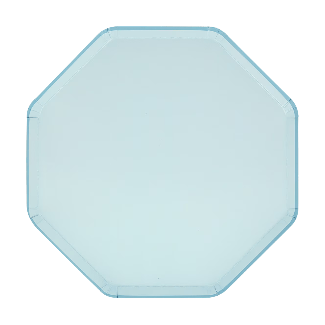 Light blue octagon plate simple design for birthday from Parte Haus party supply store in Bethesda Maryland