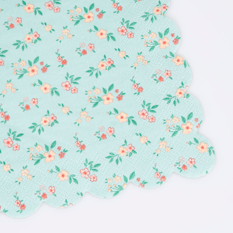 Blue floral napkin with scalloped edge for spring events from Parte Haus party supply store in Bethesda Maryland